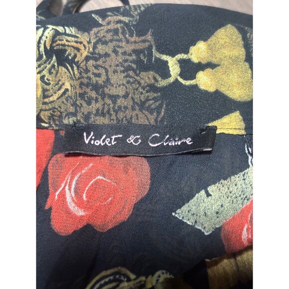 Violet & Claire Blouse Size S Sheer Floral Ruffled Pleated Fringe Long Sleeve - Picture 5 of 8